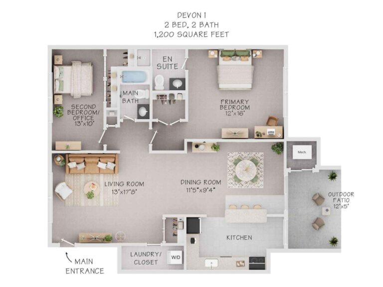 Devon I 2 bedroom 2 bathroom 1,200 square feet