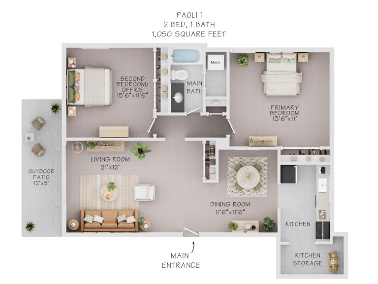 Paoli I 2 bedroom 1 bathroom 1,050 square feet