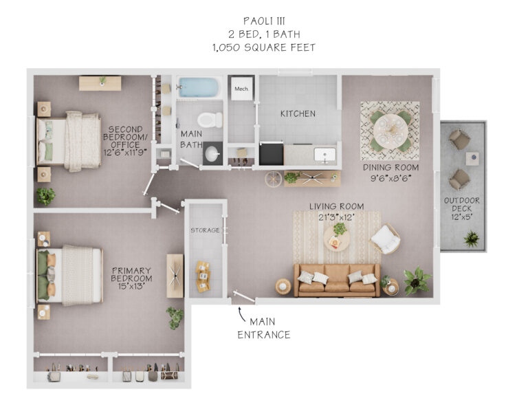 Paoli III 2 bedroom 1 bathroom 1,050 square feet